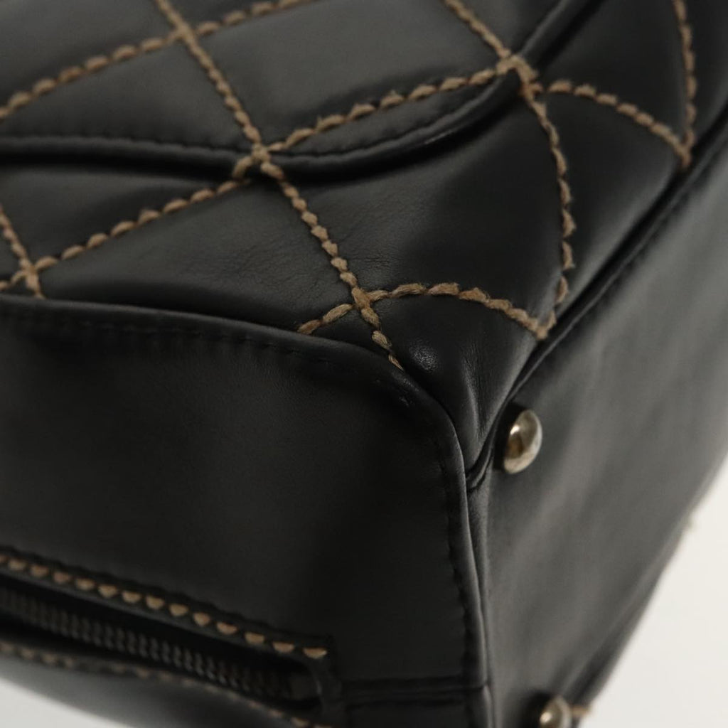 CHANEL Wild Stitch Hand Bag Leather Black CC kk367