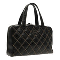 CHANEL Wild Stitch Hand Bag Leather Black CC kk367