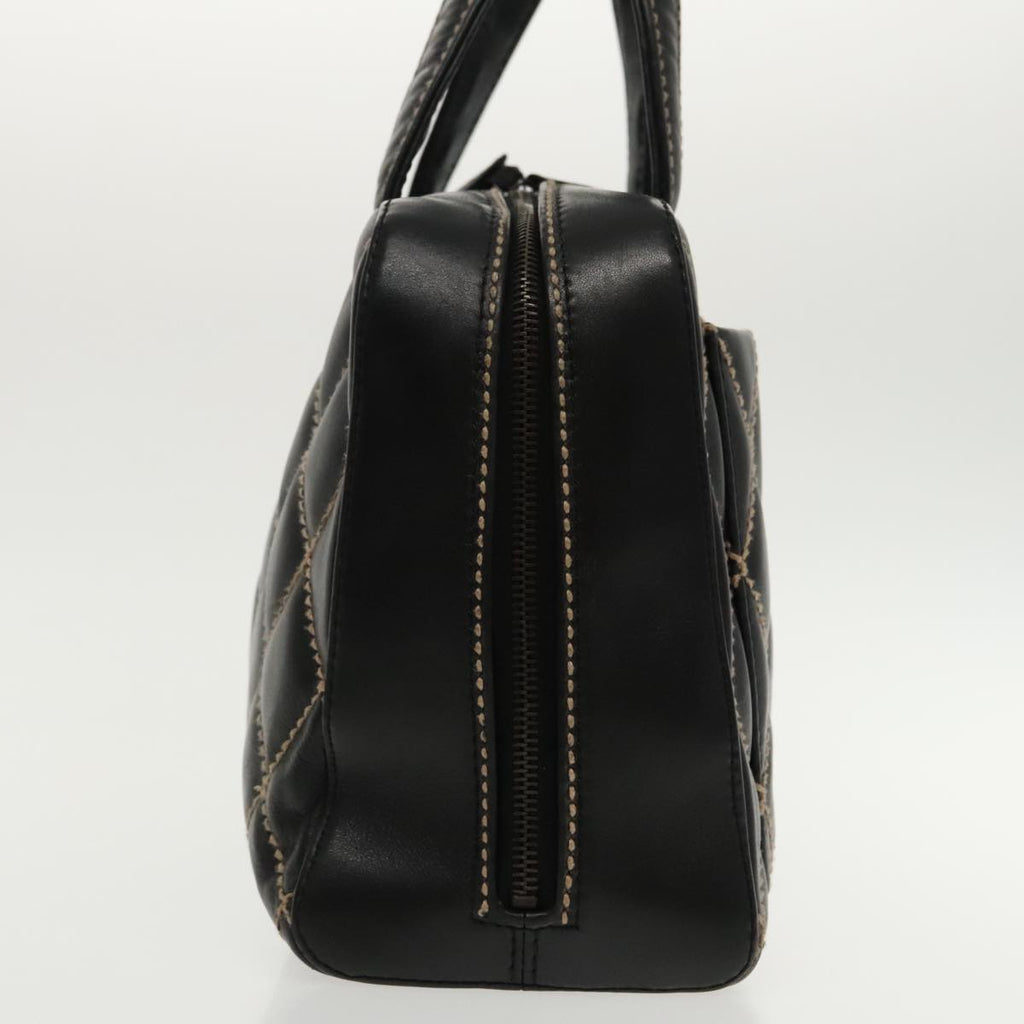 CHANEL Wild Stitch Hand Bag Leather Black CC kk367