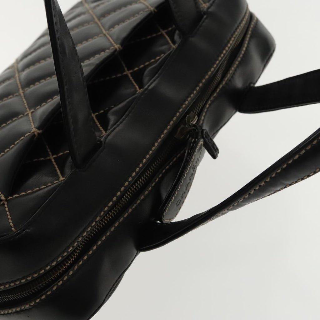 CHANEL Wild Stitch Hand Bag Leather Black CC kk367