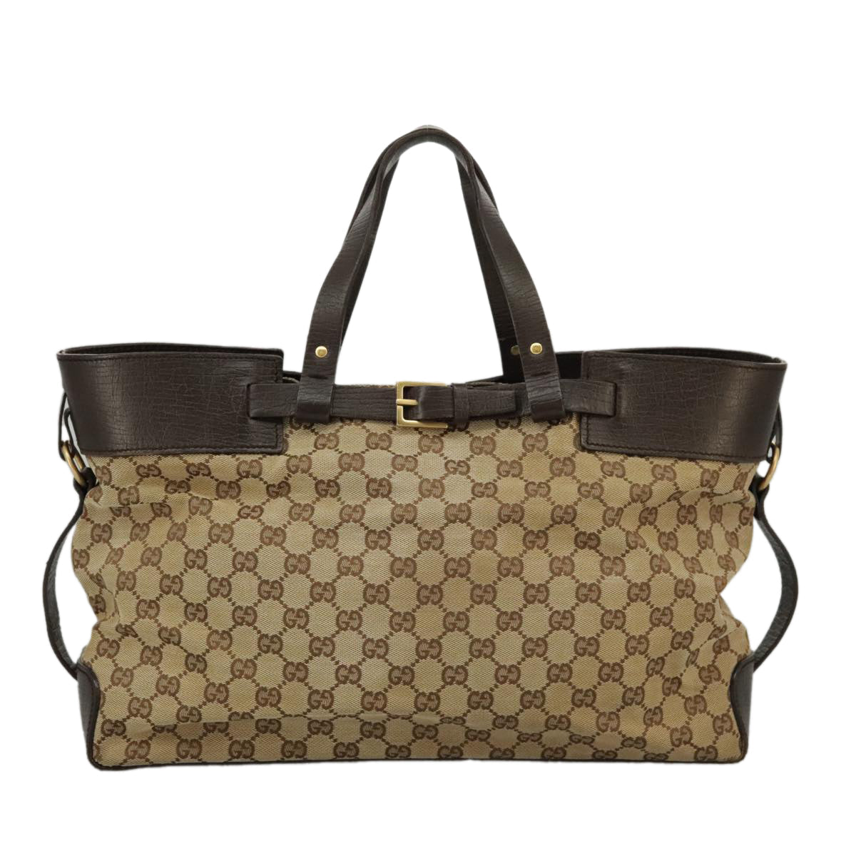 GUCCI GG Canvas Tote Bag Beige Brown Gold 106251 kk371