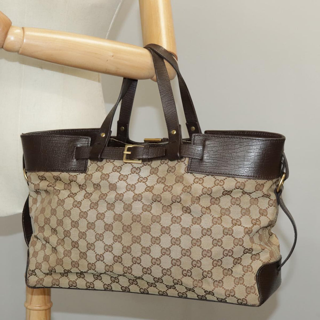GUCCI GG Canvas Tote Bag Beige Brown Gold 106251 kk371