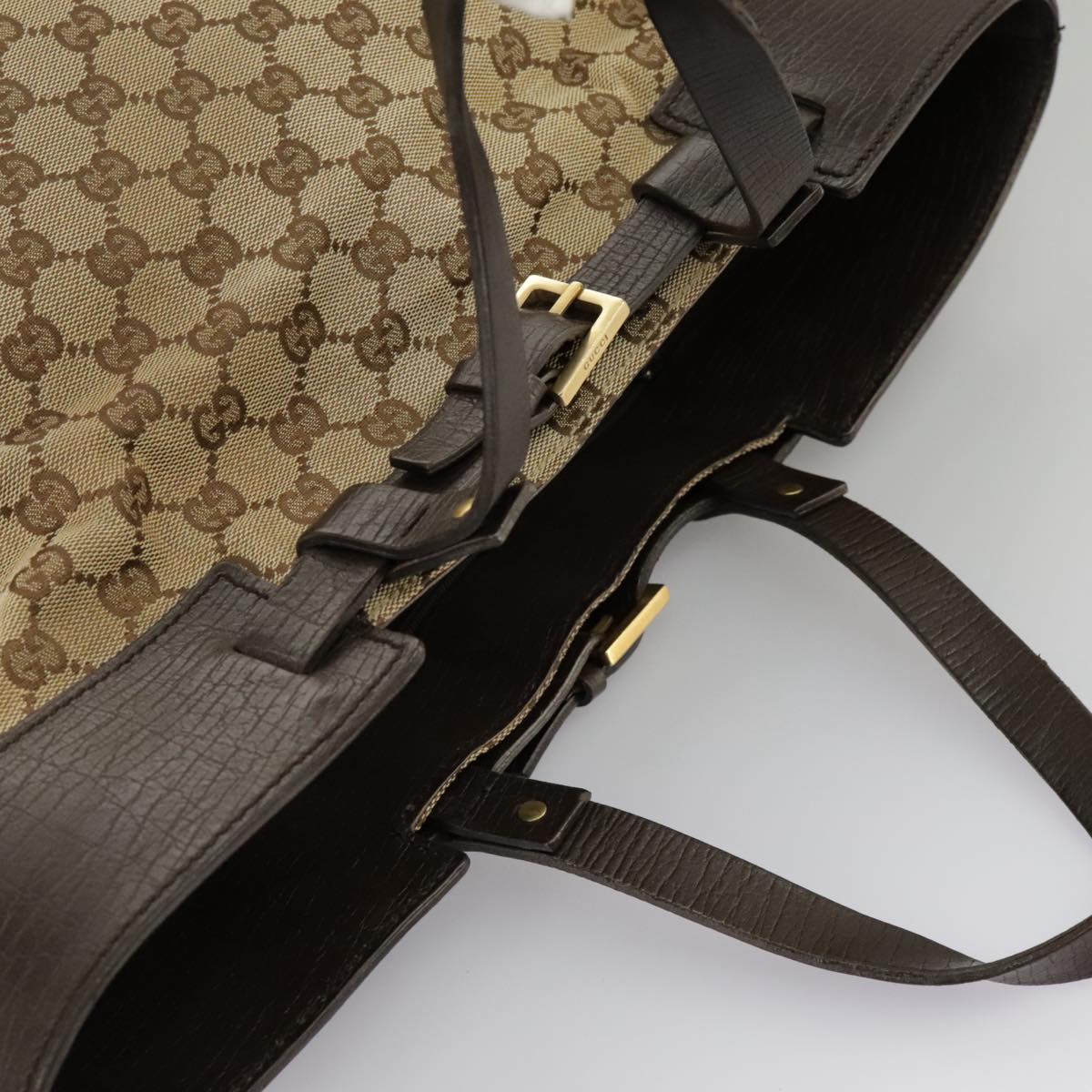 GUCCI GG Canvas Tote Bag Beige Brown Gold 106251 kk371