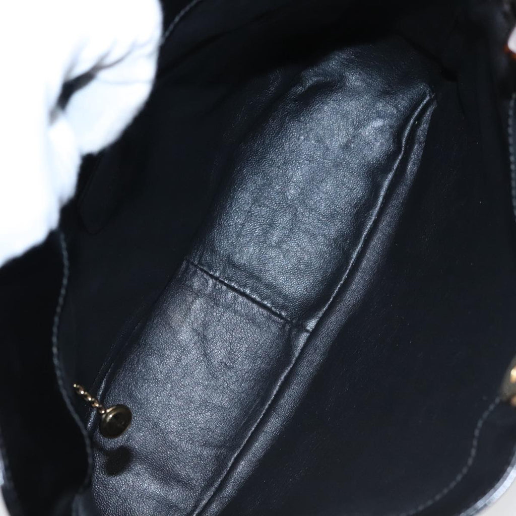 GUCCI Bamboo Hand Bag Enamel Black Gold 001 1705 1638 kk385