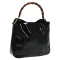 GUCCI Bamboo Hand Bag Enamel Black Gold 001 1705 1638 kk385