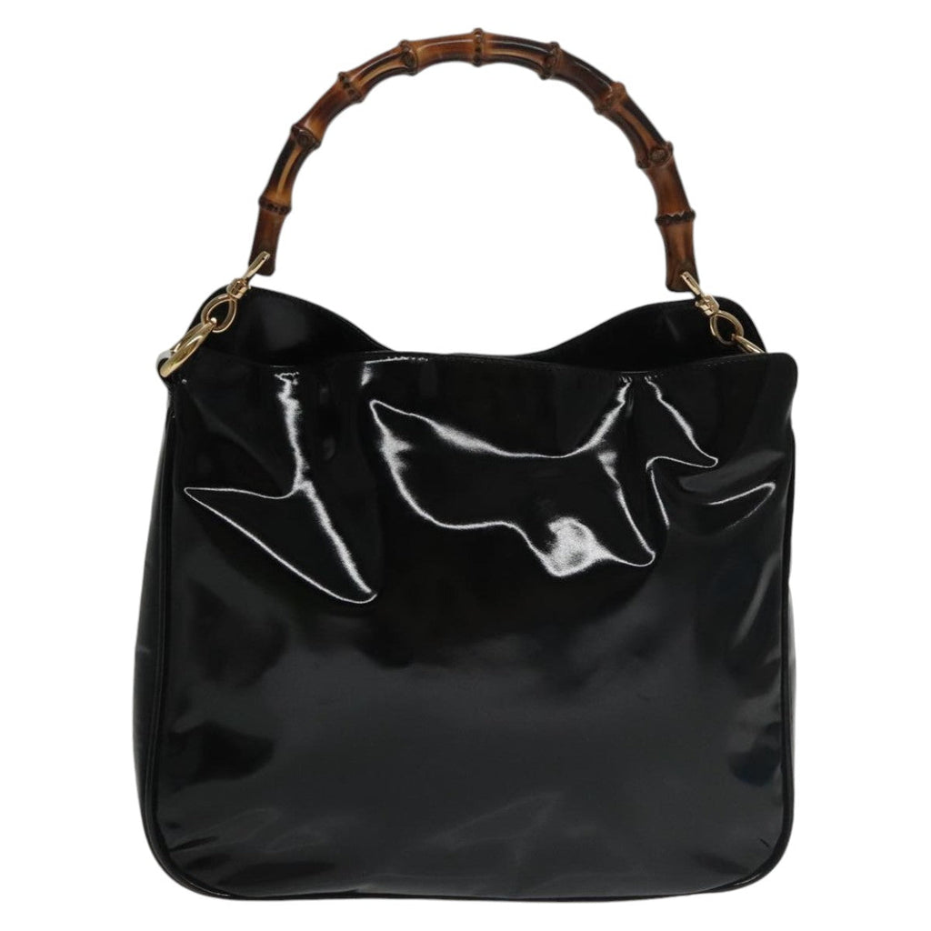 GUCCI Bamboo Hand Bag Enamel Black Gold 001 1705 1638 kk385