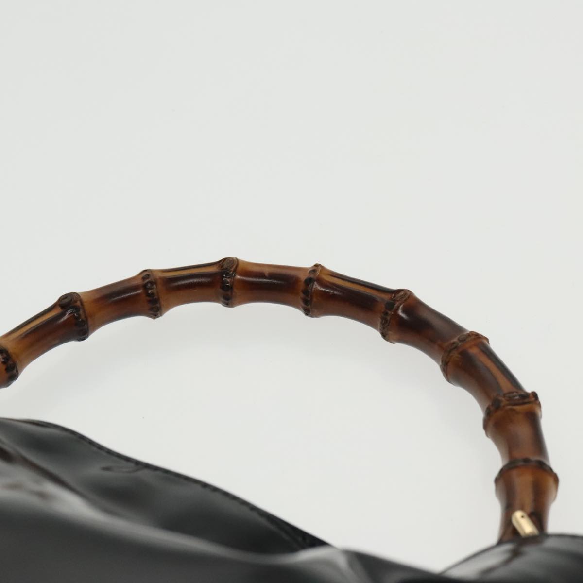 GUCCI Bamboo Hand Bag Enamel Black Gold 001 1705 1638 kk385