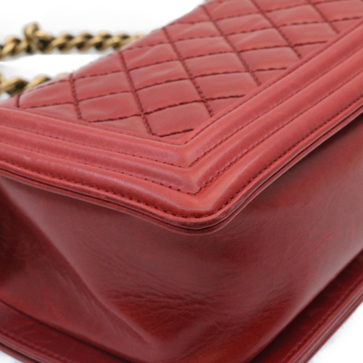 CHANEL Boy Chanel Matelasse Chain Flap Shoulder Bag Leather Red CC knn010