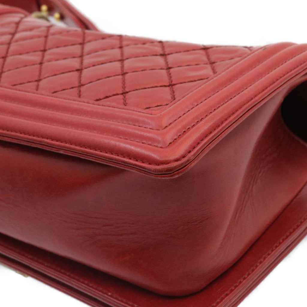 CHANEL Boy Chanel Matelasse Chain Flap Shoulder Bag Leather Red CC knn010