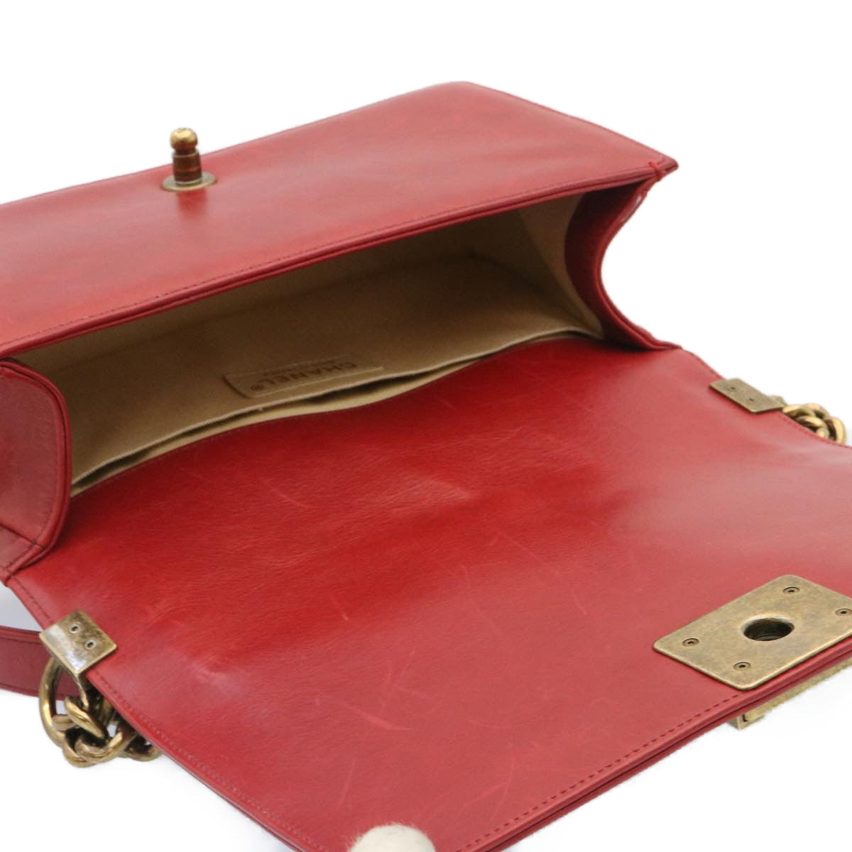 CHANEL Boy Chanel Matelasse Chain Flap Shoulder Bag Leather Red CC knn010