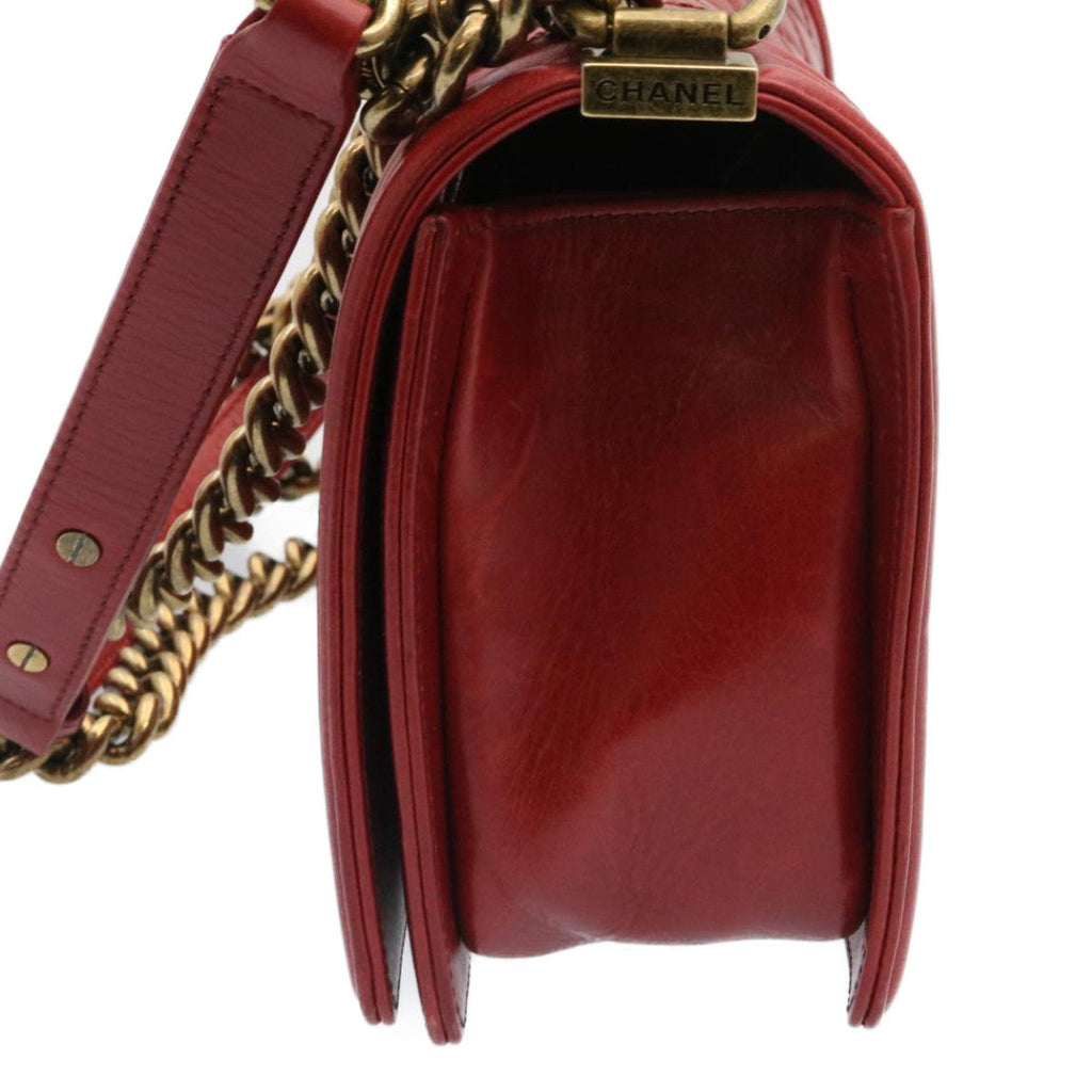 CHANEL Boy Chanel Matelasse Chain Flap Shoulder Bag Leather Red CC knn010
