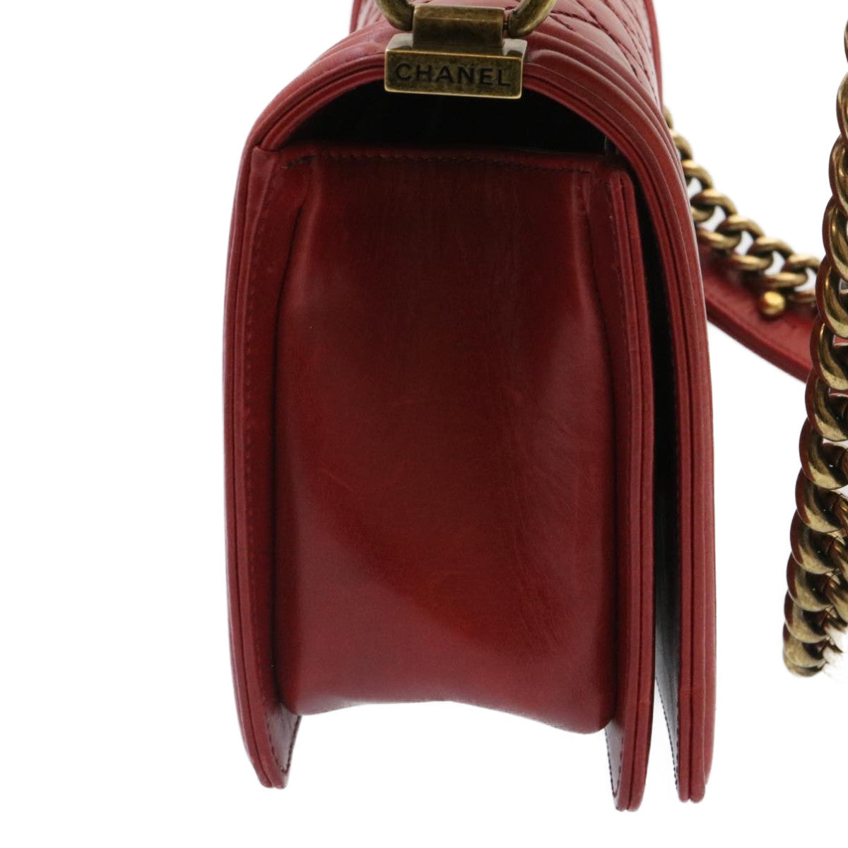 CHANEL Boy Chanel Matelasse Chain Flap Shoulder Bag Leather Red CC knn010