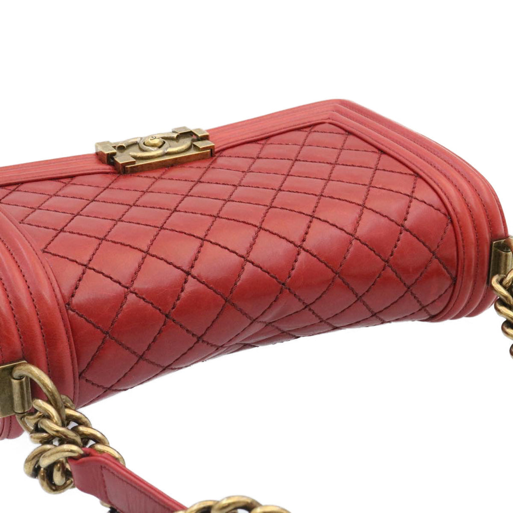 CHANEL Boy Chanel Matelasse Chain Flap Shoulder Bag Leather Red CC knn010