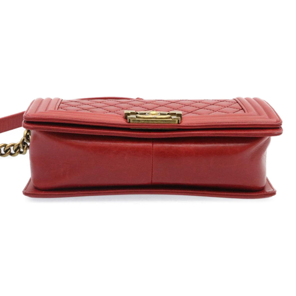 CHANEL Boy Chanel Matelasse Chain Flap Shoulder Bag Leather Red CC knn010
