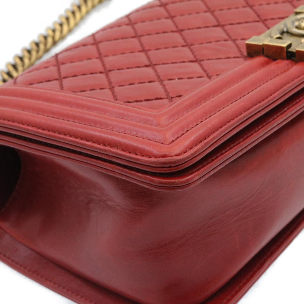 CHANEL Boy Chanel Matelasse Chain Flap Shoulder Bag Leather Red CC knn010