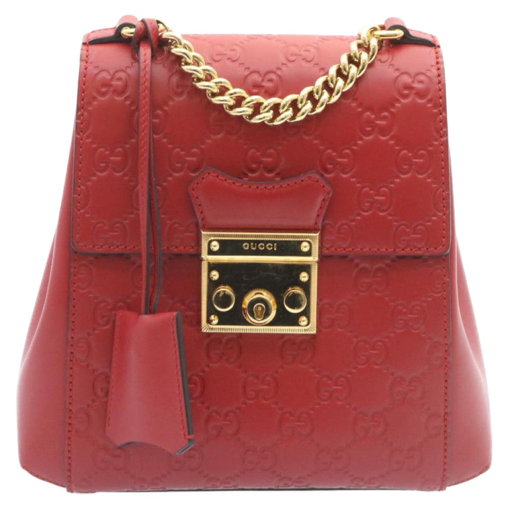 GUCCI Guccissima GG Padlock Backpack Leather Red knn037