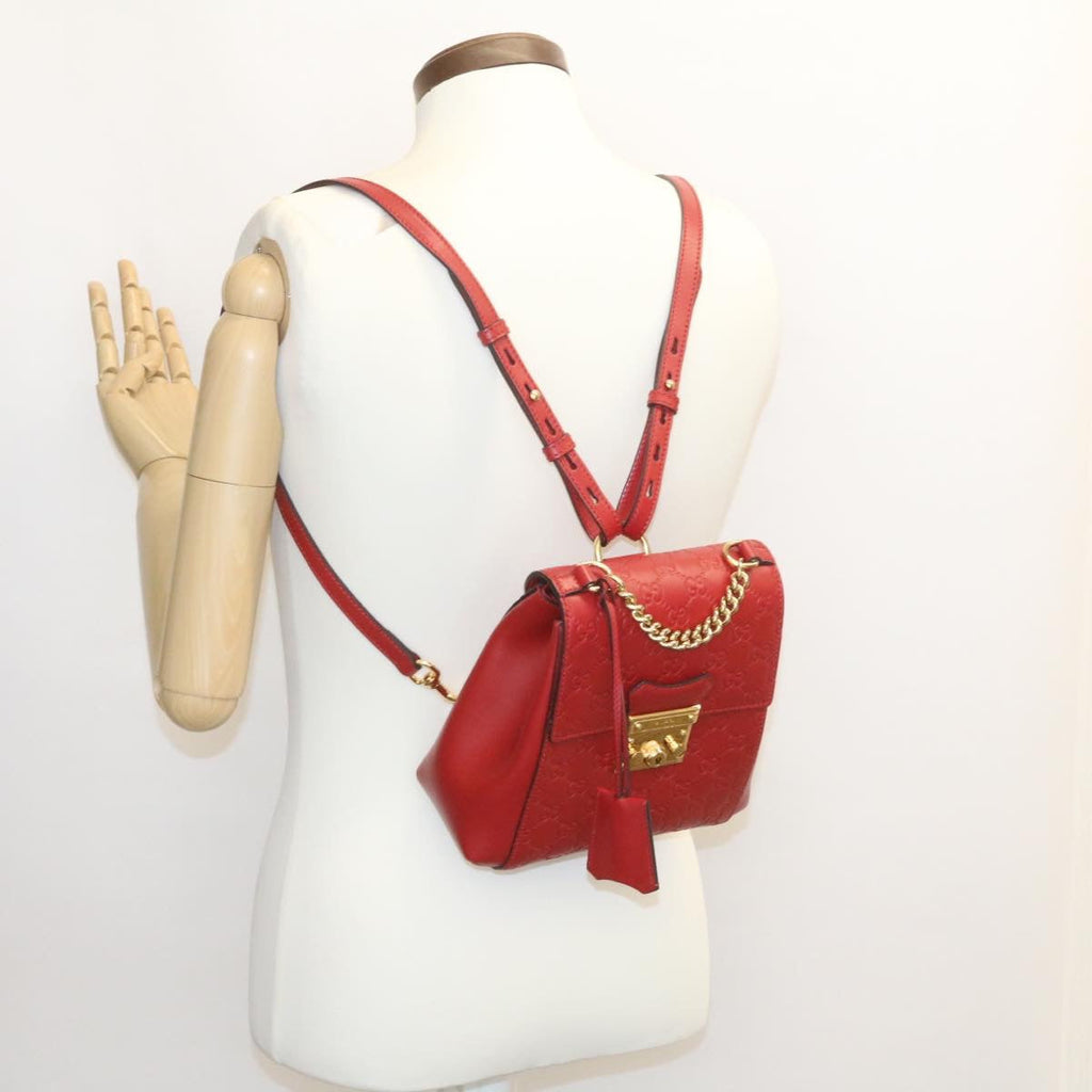 GUCCI Guccissima GG Padlock Backpack Leather Red knn037