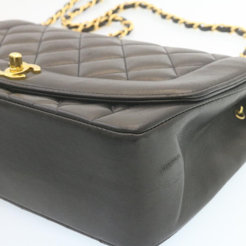 CHANEL Chain Turn Lock Diana Matelasse Shoulder Bag Lamb Skin Black knn076