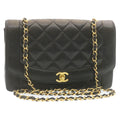 CHANEL Chain Turn Lock Diana Matelasse Shoulder Bag Lamb Skin Black knn076