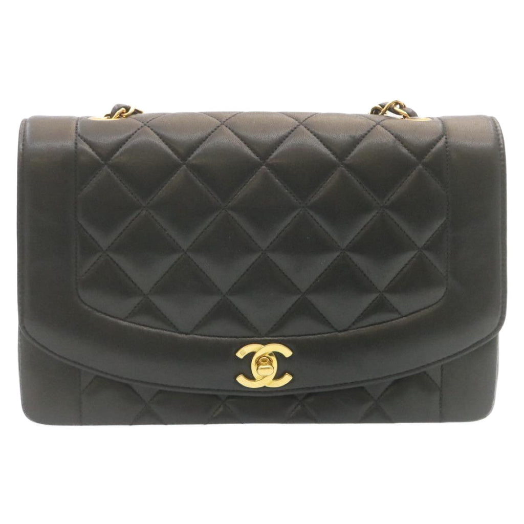 CHANEL Chain Turn Lock Diana Matelasse Shoulder Bag Lamb Skin Black knn076