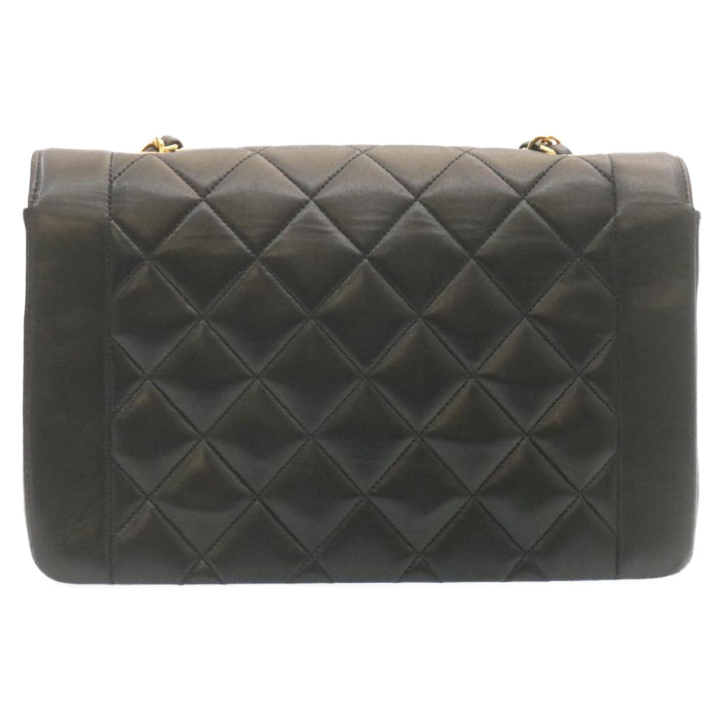 CHANEL Chain Turn Lock Diana Matelasse Shoulder Bag Lamb Skin Black knn076