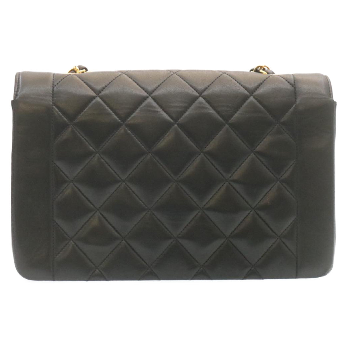 CHANEL Chain Turn Lock Diana Matelasse Shoulder Bag Lamb Skin Black knn076