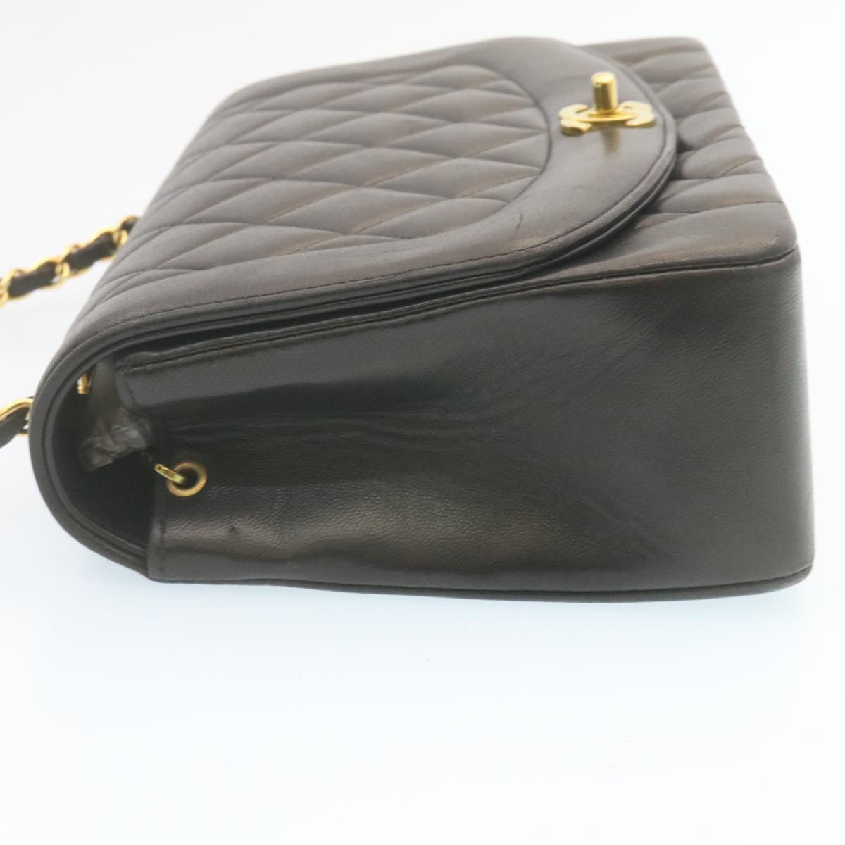 CHANEL Chain Turn Lock Diana Matelasse Shoulder Bag Lamb Skin Black knn076
