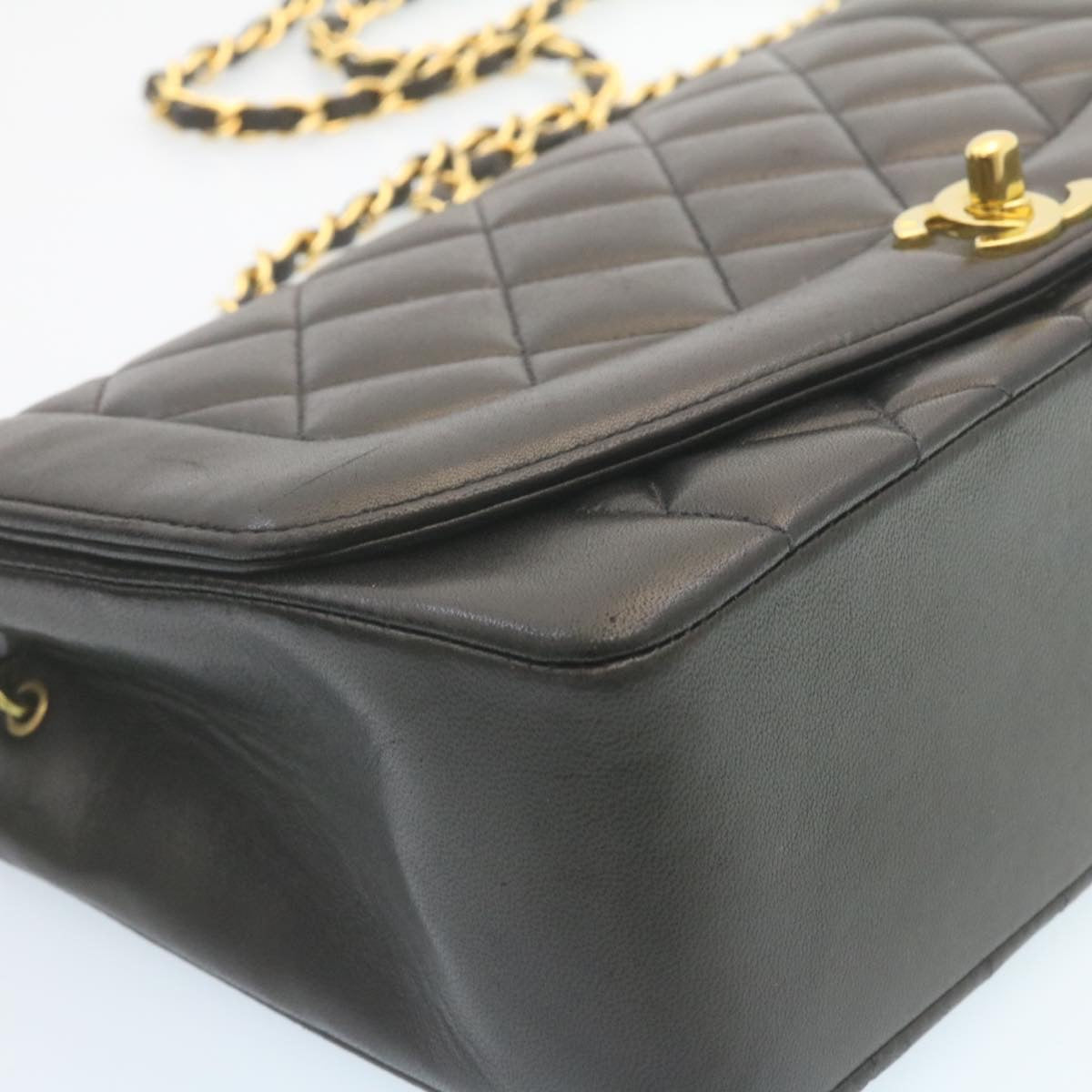 CHANEL Chain Turn Lock Diana Matelasse Shoulder Bag Lamb Skin Black knn076