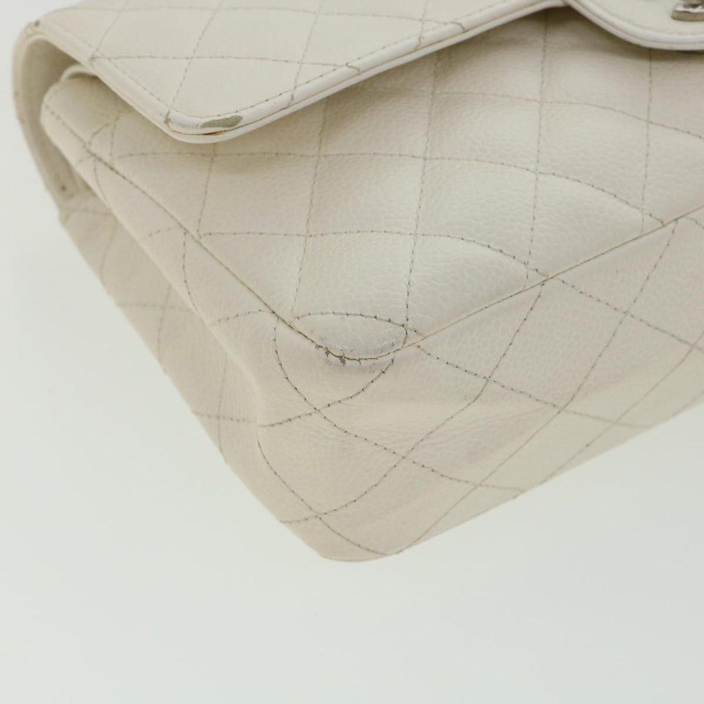 CHANEL Matelasse Double Flap Chain Shoulder Bag Caviar Skin White CC knn085