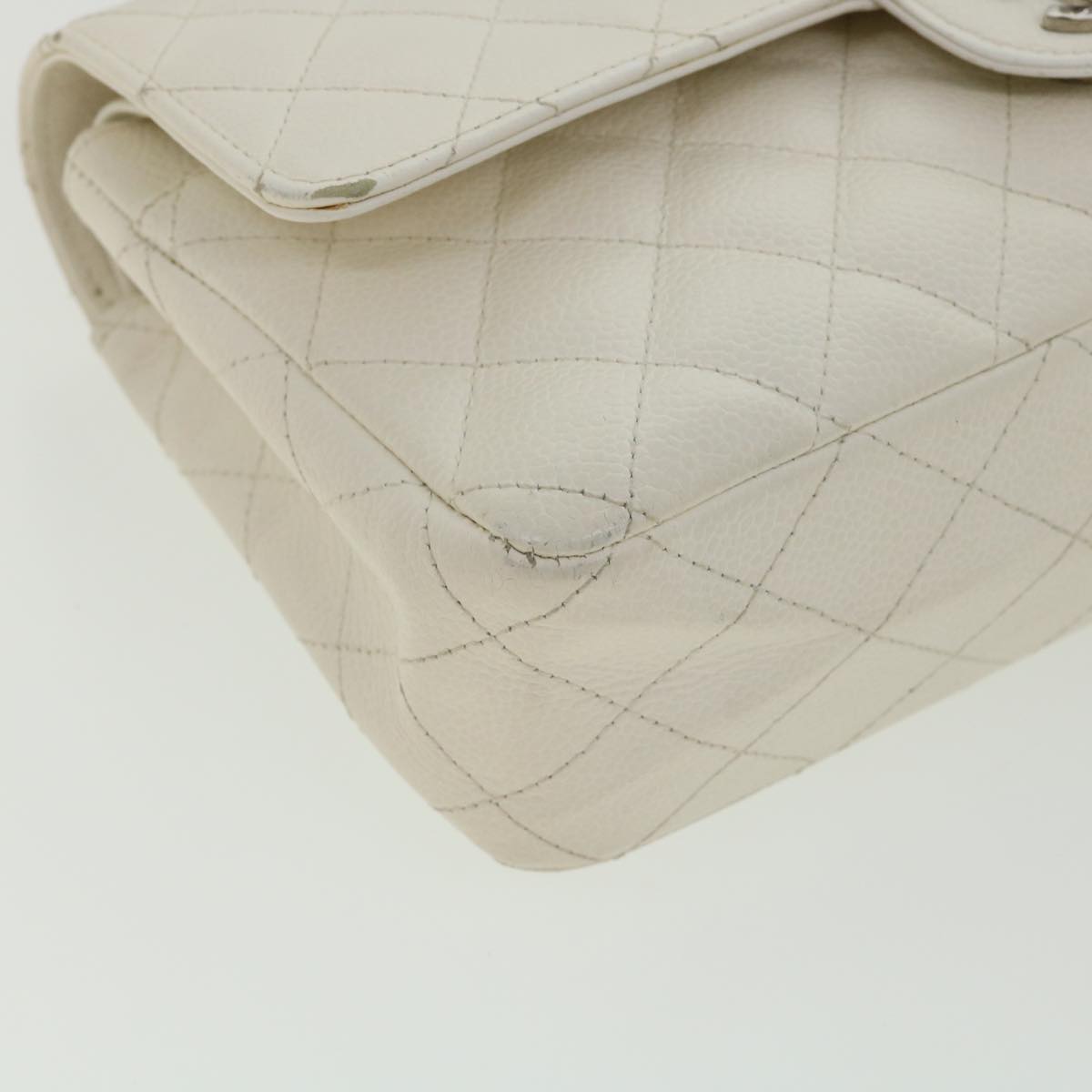 CHANEL Matelasse Double Flap Chain Shoulder Bag Caviar Skin White CC knn085