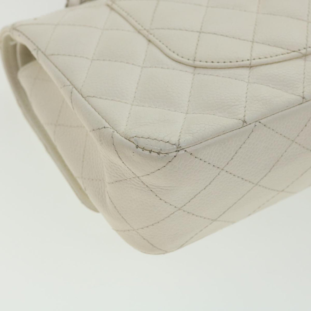 CHANEL Matelasse Double Flap Chain Shoulder Bag Caviar Skin White CC knn085