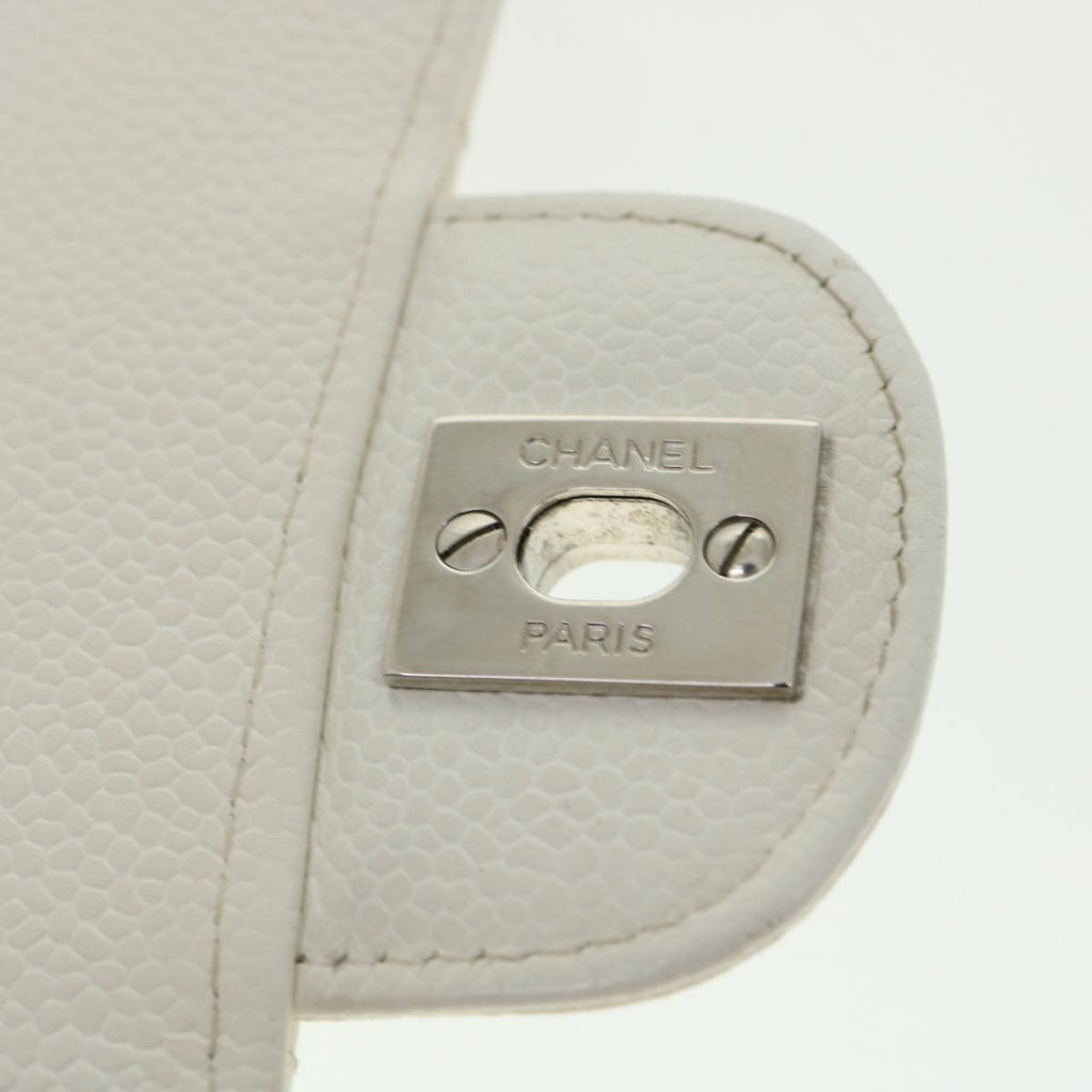CHANEL Matelasse Double Flap Chain Shoulder Bag Caviar Skin White CC knn085