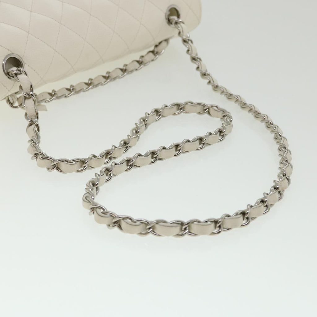 CHANEL Matelasse Double Flap Chain Shoulder Bag Caviar Skin White CC knn085