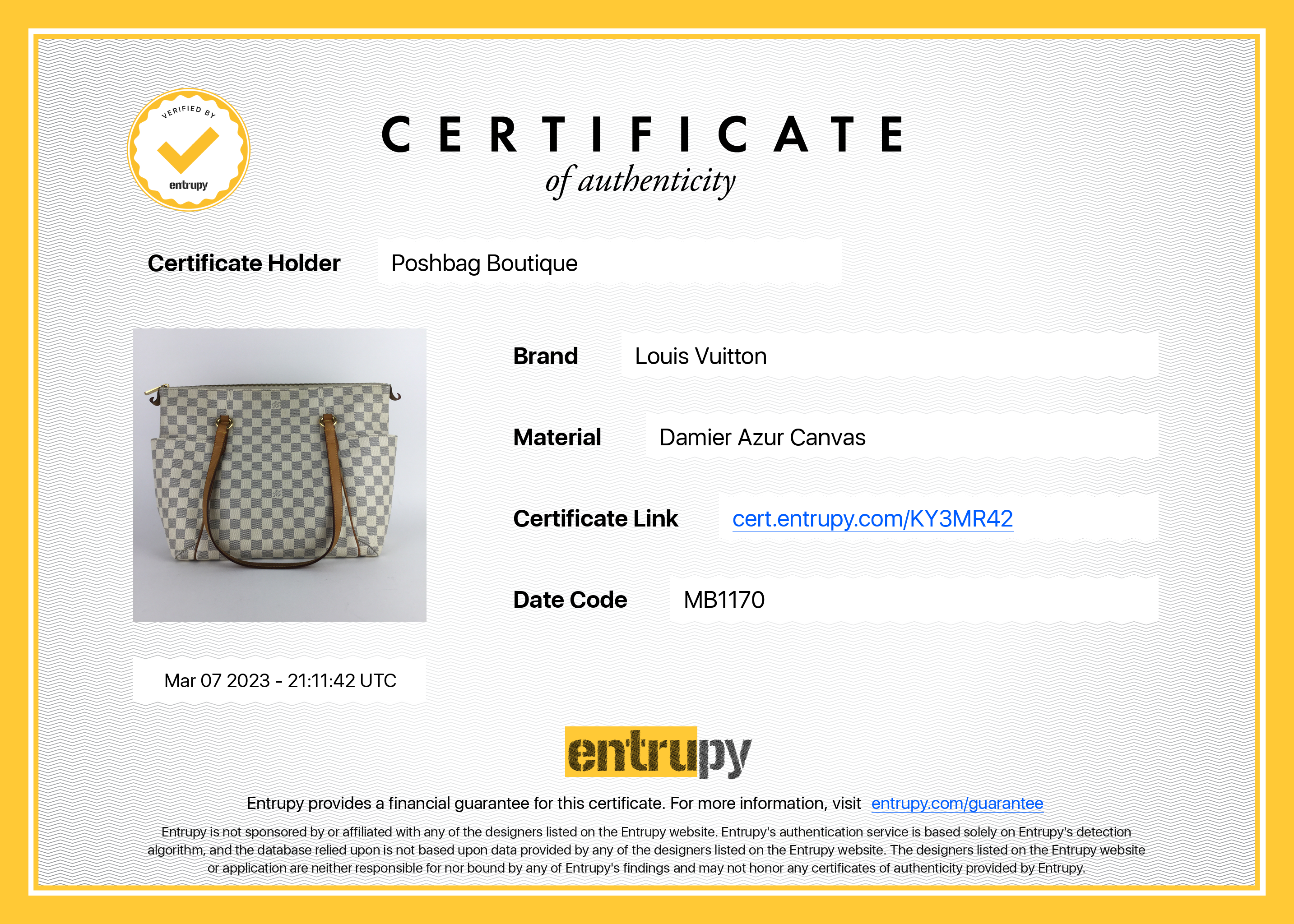 Louis Vuitto Totally GM Damier Azur Canvas Bag