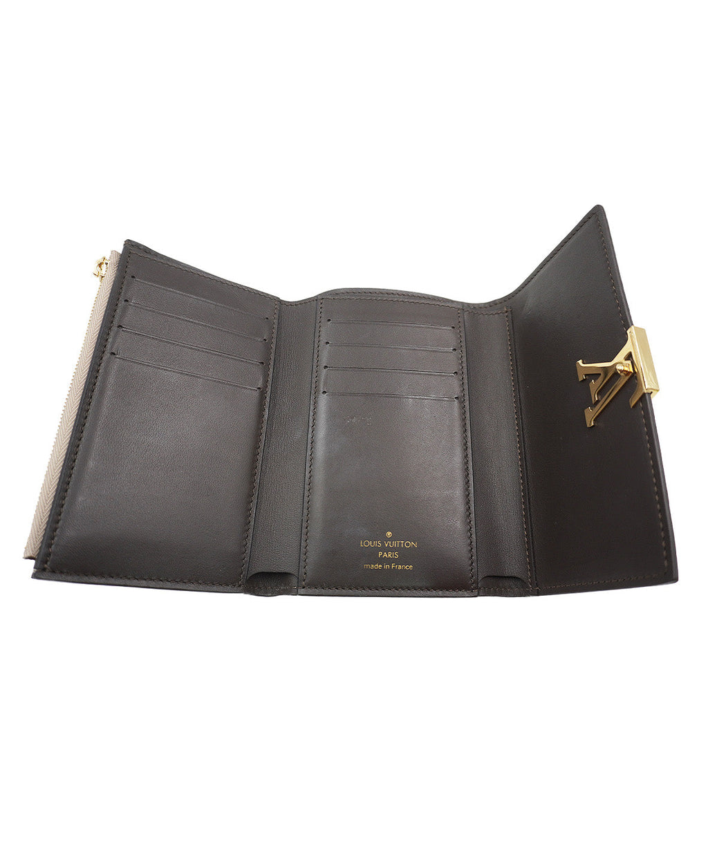Capucines Compact Wallet in Taurillon Leather Cream