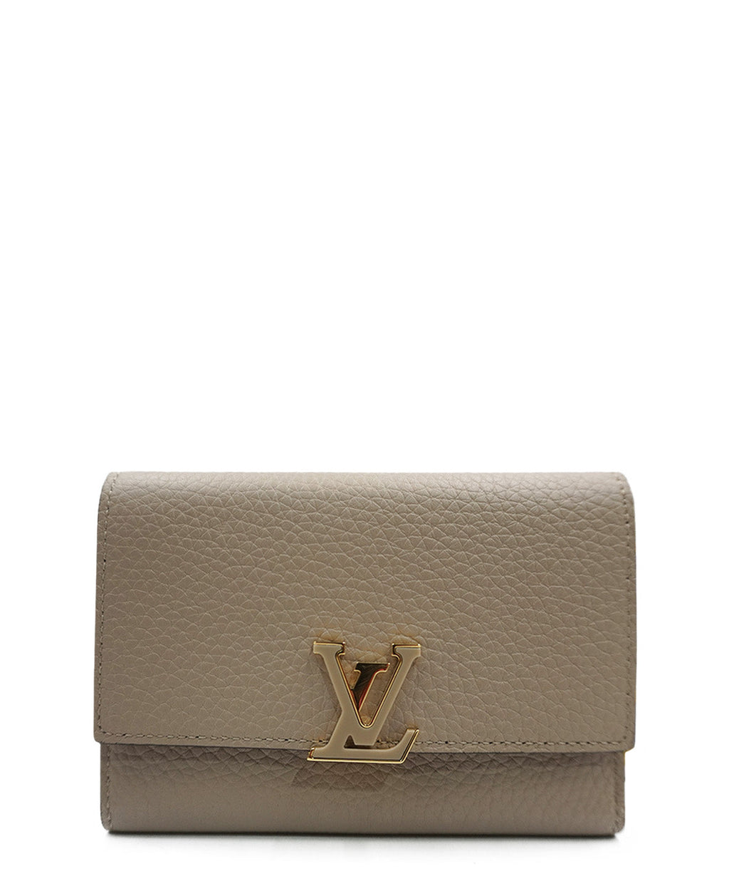 Capucines Compact Wallet in Taurillon Leather Cream