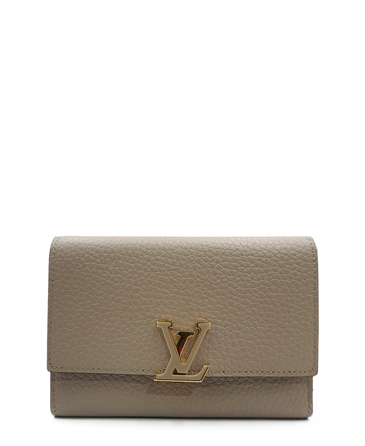 Capucines Compact Wallet in Taurillon Leather Cream