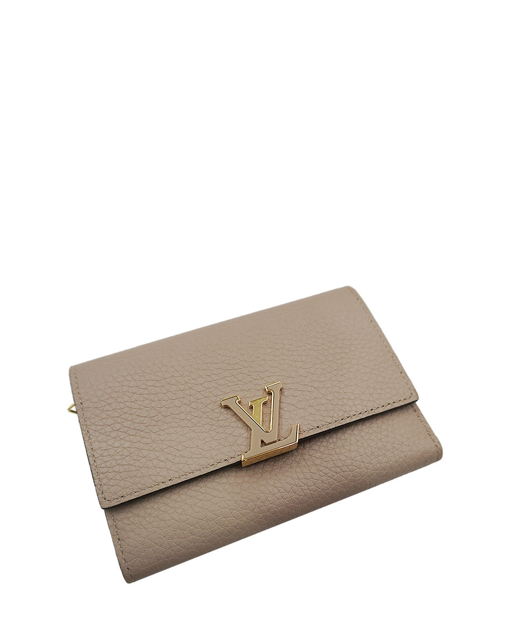 Capucines Compact Wallet in Taurillon Leather Cream