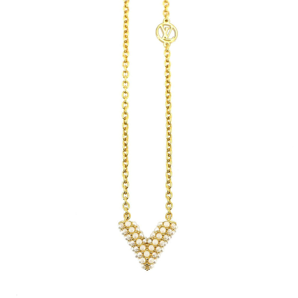 LOUIS VUITTON Essential V Pearl Motif Necklace Gold