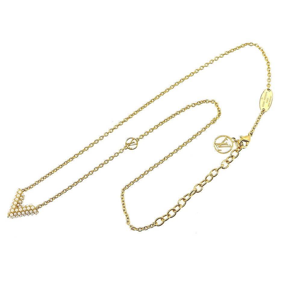 LOUIS VUITTON Essential V Pearl Motif Necklace Gold