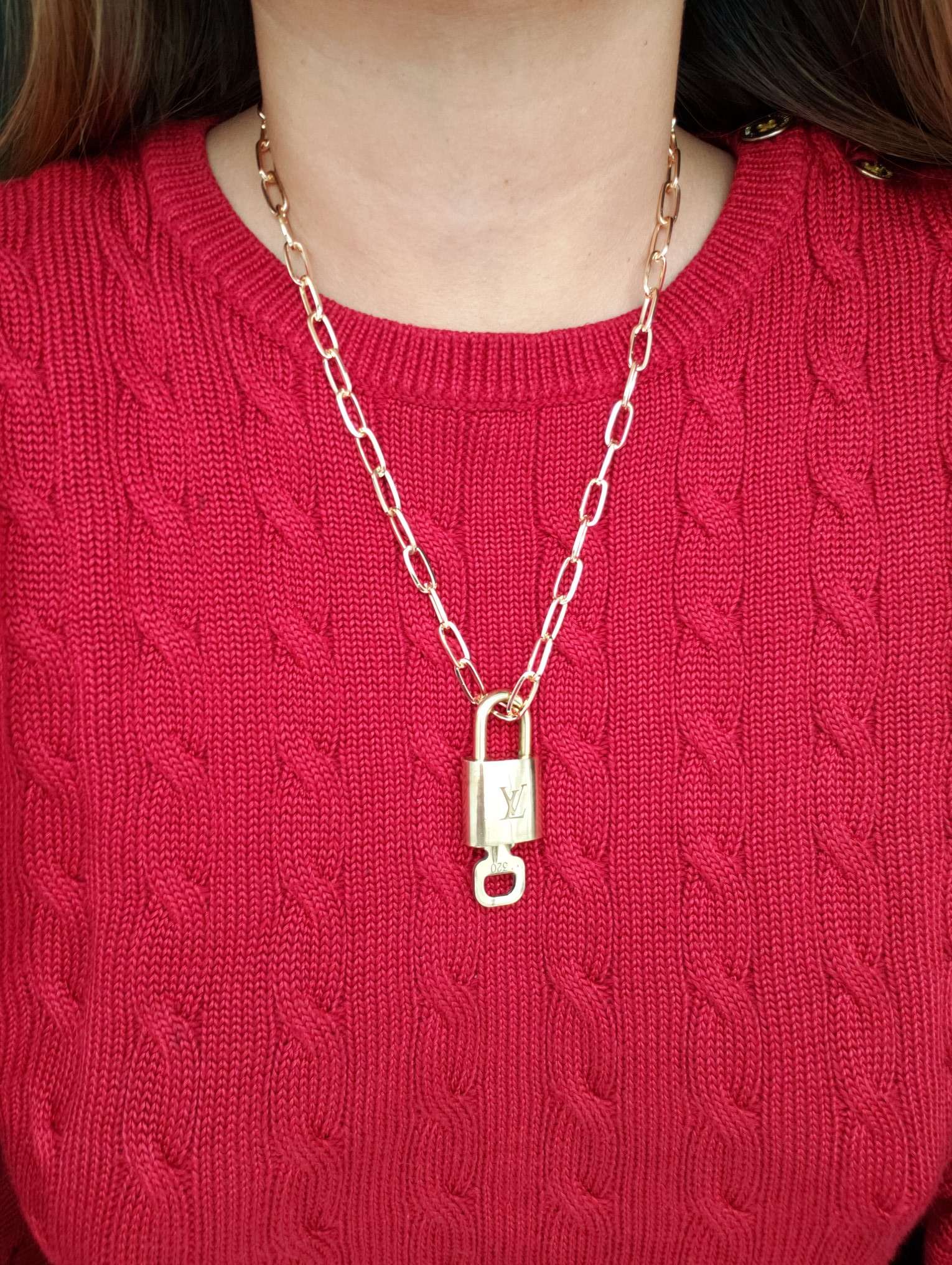 100%  Louis Vuitton Lock and Key with Unbranded Chain Necklace