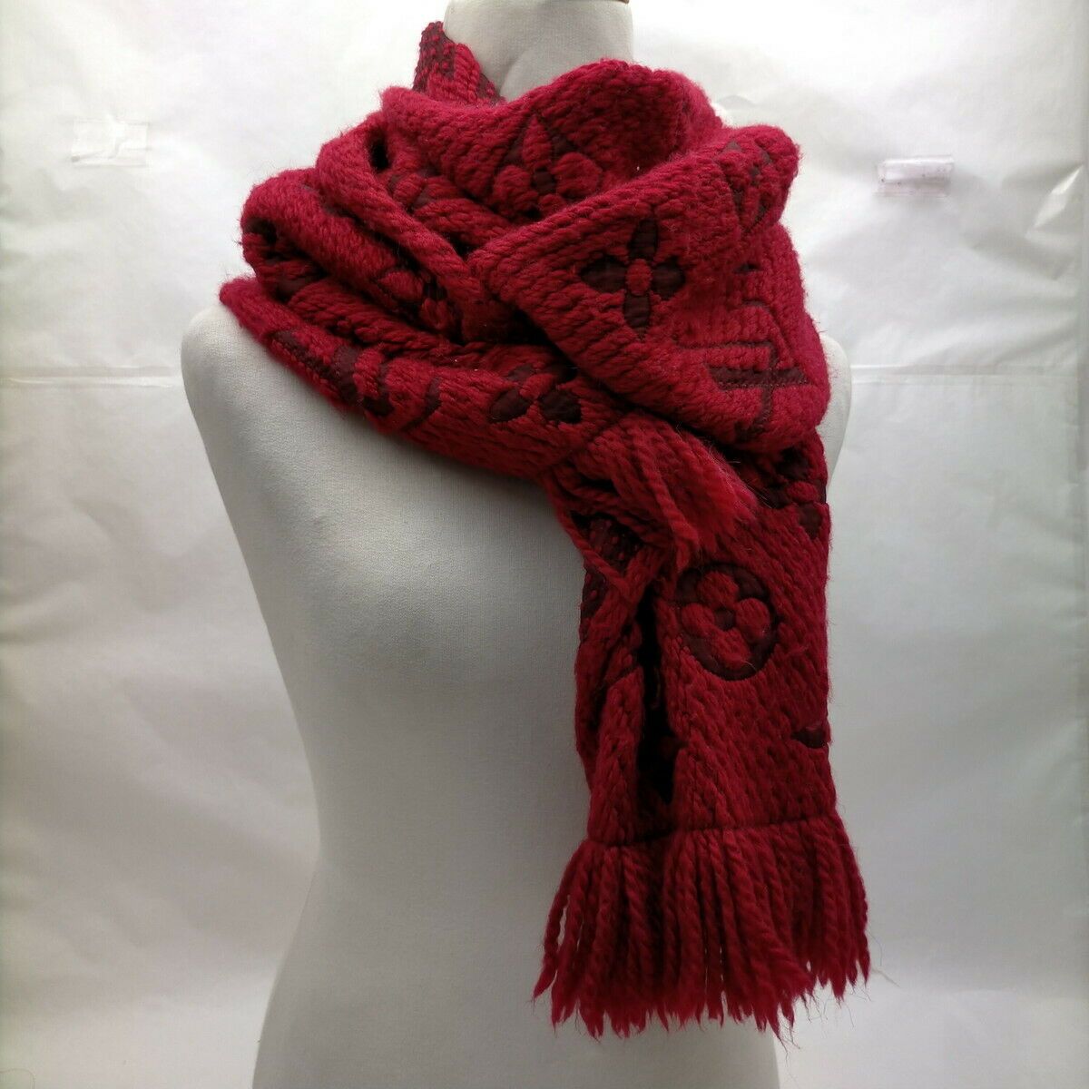 Louis Vuitton Logomania Red Wool Scarf
