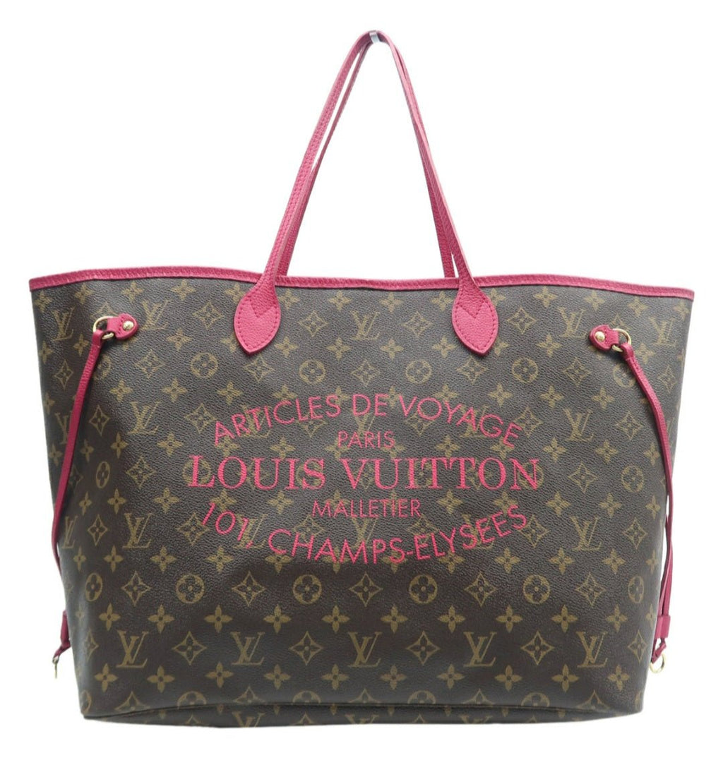 Louis Vuitton Neverfull GM Brown & Fuchsia Canvas Tote Bag