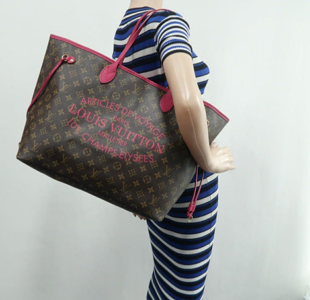 Louis Vuitton Neverfull GM Brown & Fuchsia Canvas Tote Bag