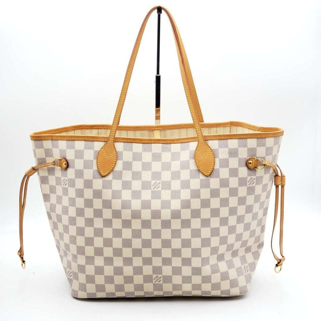 Louis Vuitton Neverfull MM White Damier Azur Canvas Shoulder Bag