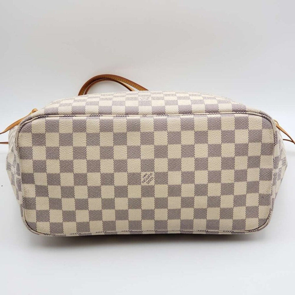 Louis Vuitton Neverfull MM White Damier Azur Canvas Shoulder Bag