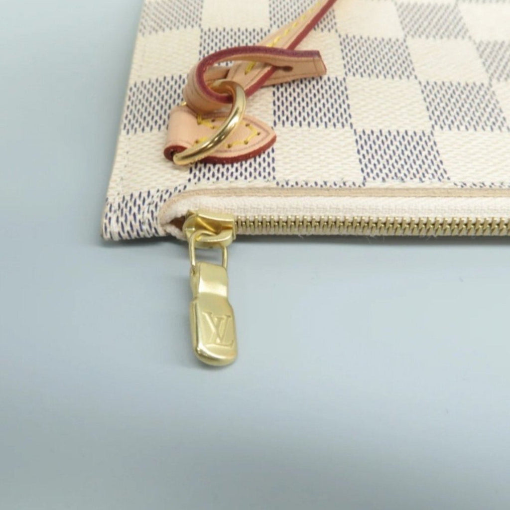 Louis Vuitton Neverfull Pouch White Damier Azur Canvas Clutch Bag