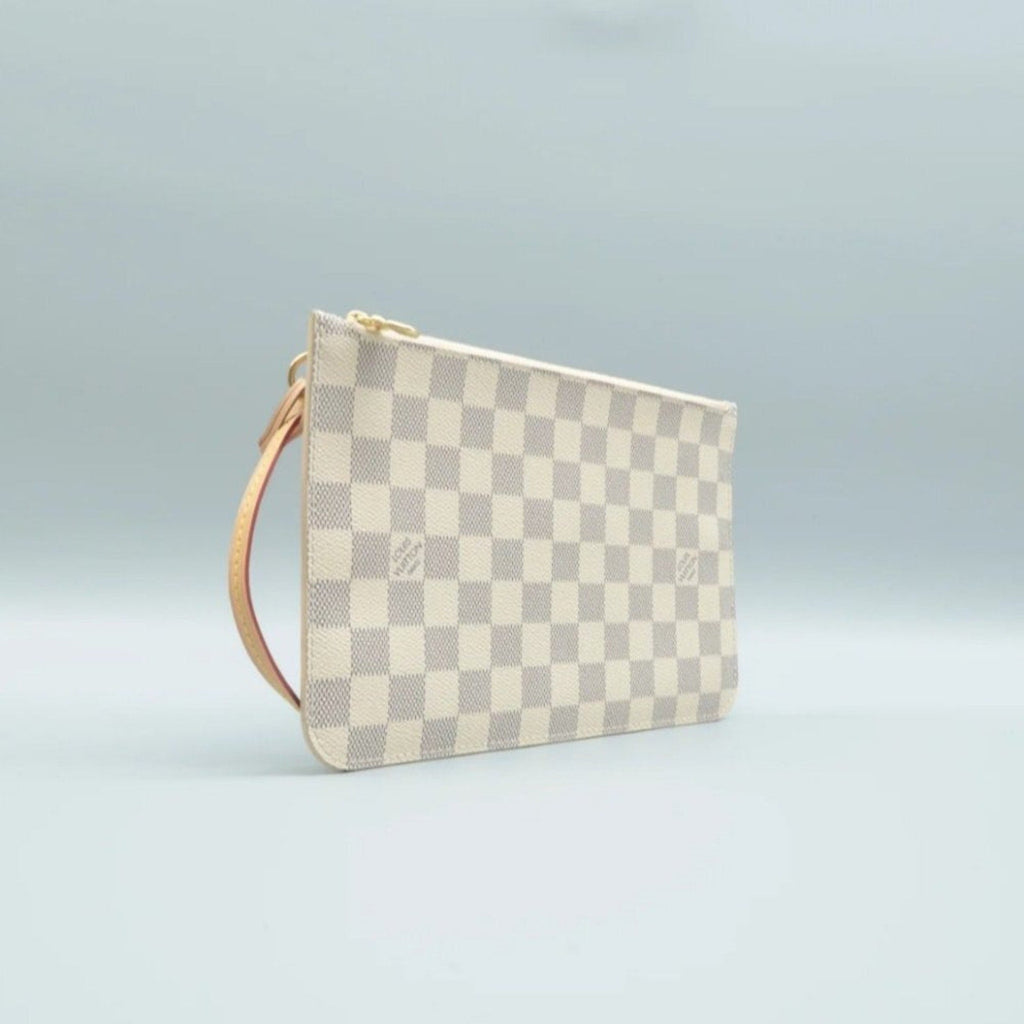 Louis Vuitton Neverfull Pouch White Damier Azur Canvas Clutch Bag