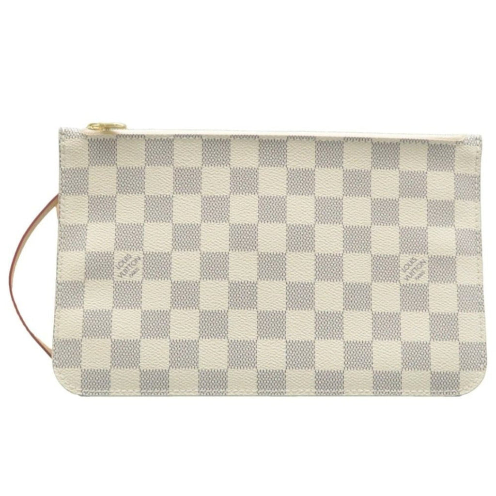 Louis Vuitton Neverfull Pouch White Damier Azur Canvas Clutch Bag