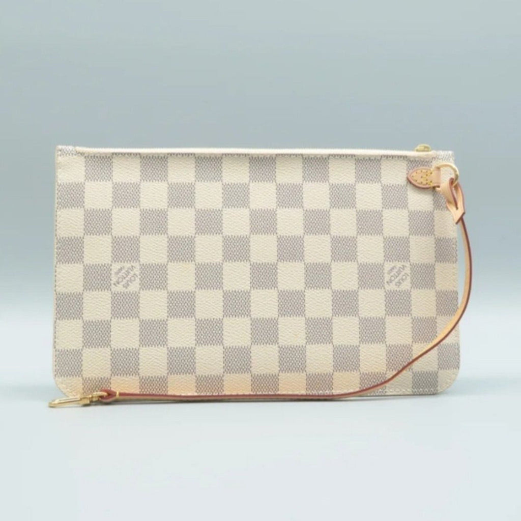 Louis Vuitton Neverfull Pouch White Damier Azur Canvas Clutch Bag